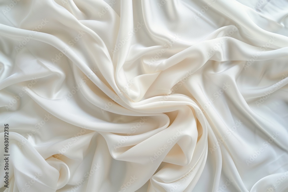 Poster Close-up view of white fabric with subtle texture and slight wrinkles. Fabric appears smooth, possibly made from Cashmere material. Blurred background highlights fabric details.