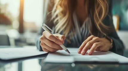 Fototapeta premium Woman Signing a Business Document Closeup