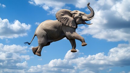 Elephant Flying Through Clouds