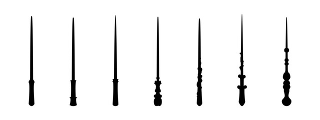 Magic wand silhouettes. Iconic wizard wands.