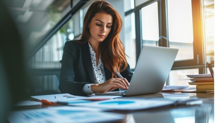 Businesswoman Working on Laptop in Office