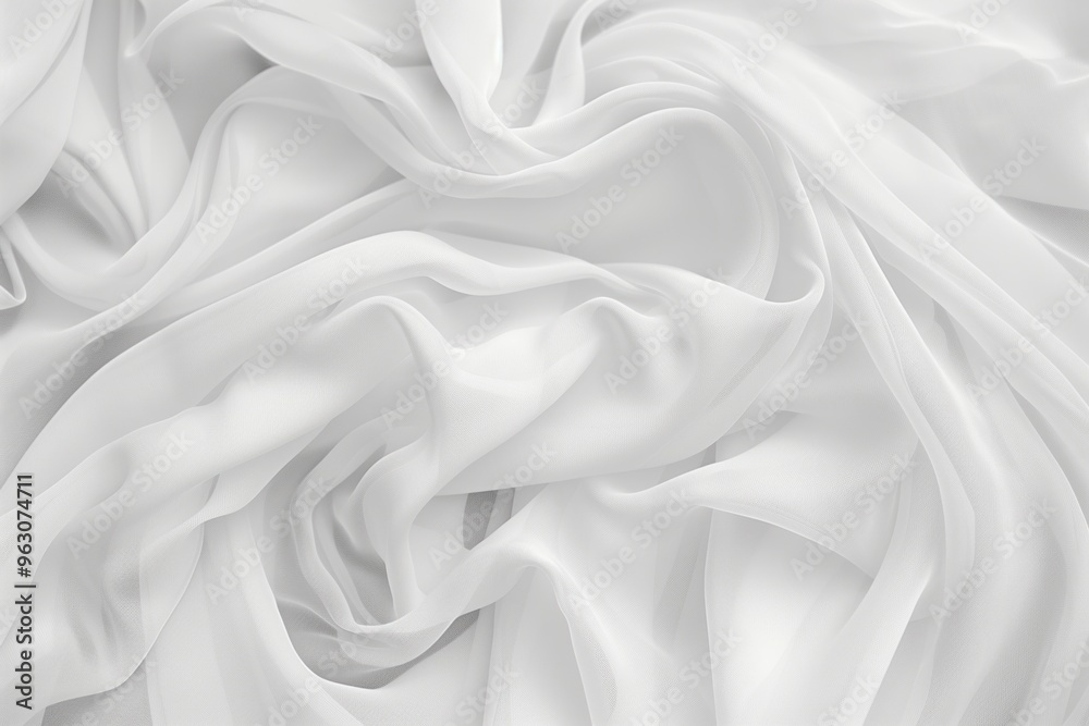 Poster close-up view of white fabric with subtle gray stripe running across top. fabric has slightly wrinkl