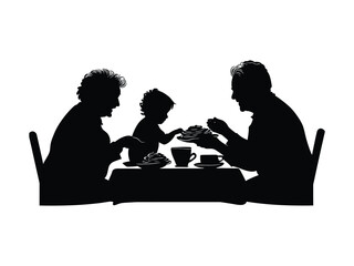 Grandparents and Grandchildren Sharing Pancake Feast | Family Silhouette for Pancake Day.