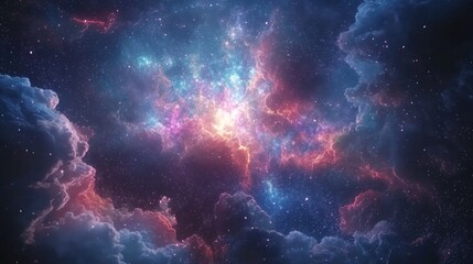 Naklejka premium Cosmic Nebula: A Mesmerizing Display of Stars and Gas Clouds