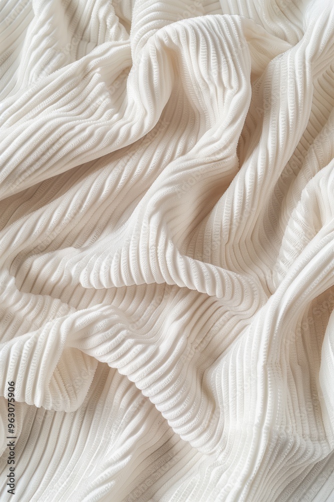 Aufkleber Close-up view of white fabric with subtle texture resembling folds and creases. Fabric is slightly wrinkled, adding sense of character. Gray background creates visually appealing composition.