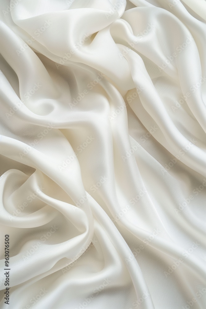 Poster white fabric close-up, folded in half, reveals intricate pattern and design. smooth fabric with slig
