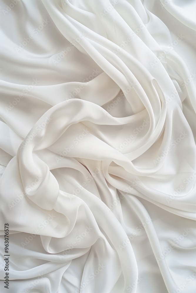 Poster Close-up view of white fabric with intricate texture and structure. Fabric appears smooth, possibly satin or chiffon material. Background blurred to focus on fabric details.