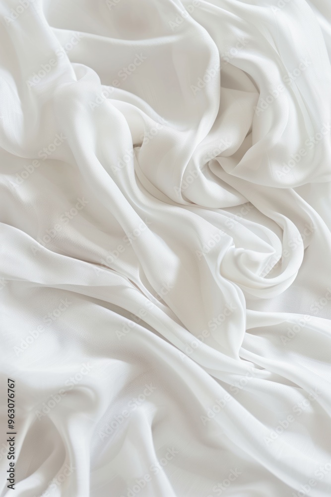 Poster Close-up view of white fabric with smooth texture possibly made from silk or luxurious materials. Fabric slightly curled at edges, has constant position in frame. No texts or objects visible in image.