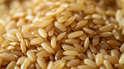 Obraz premium Cooked Brown Rice. Heap of Organic Rice Grains, Healthy and Natural Food Concept
