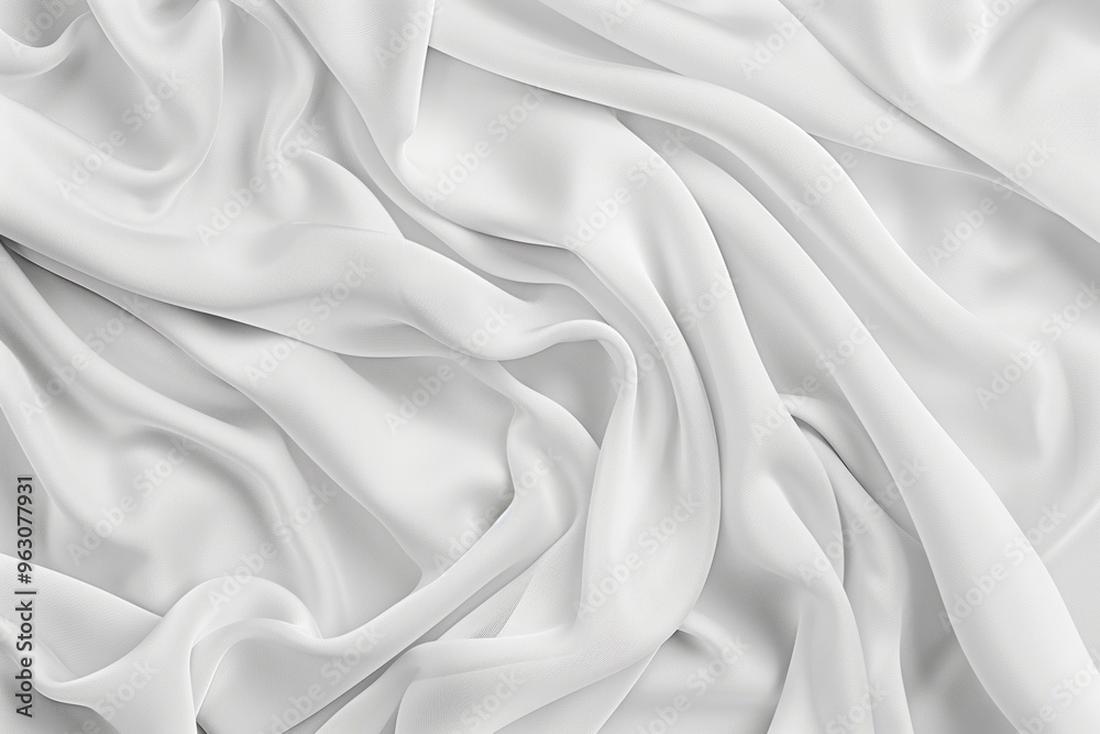 Poster close-up view of white fabric possibly sheet curtain folded half with soft inviting appearance, blur