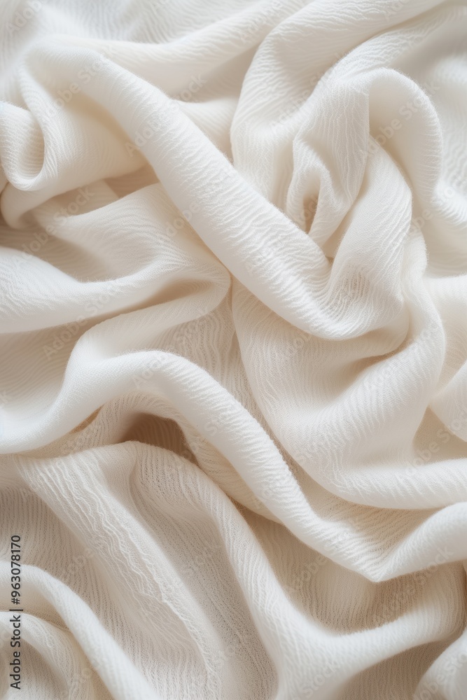 Poster white fabric with subtle texture folds creases. fabric covers frame background, contrasting with sim