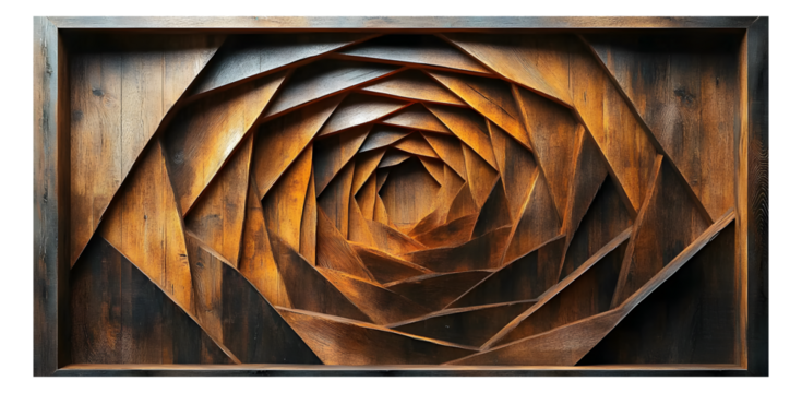 Geometric wooden art frame isolated on a transparent background.