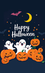 Fototapeta premium cute and gorgeous halloween card poster design illustration cartoon