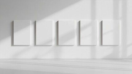 Empty white canvases on a gallery wall