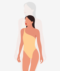 Fototapeta premium Illustration of woman in swimming costume on light grey background.