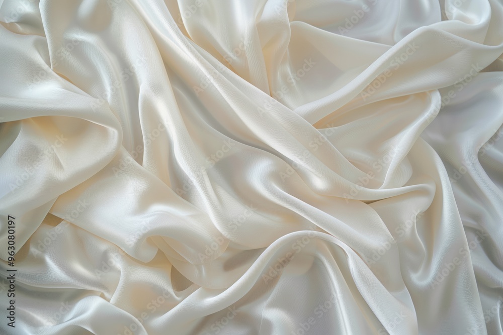 Poster close-up view of white fabric with intricate texture and patterns. fabric possibly made of silk or s