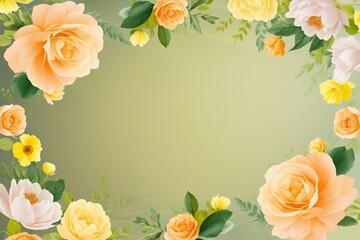Floral Frame, Rose Garden, Springtime Bloom background,backdrop for Festive traditional with copy space