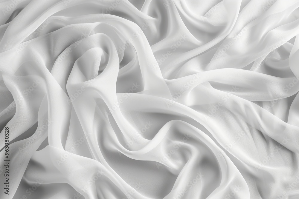 Aufkleber Close-up view of white fabric with interesting folds and texture. Fabric appears smooth and crumpled at the same time. Background blurred to focus on fabric intricate details.