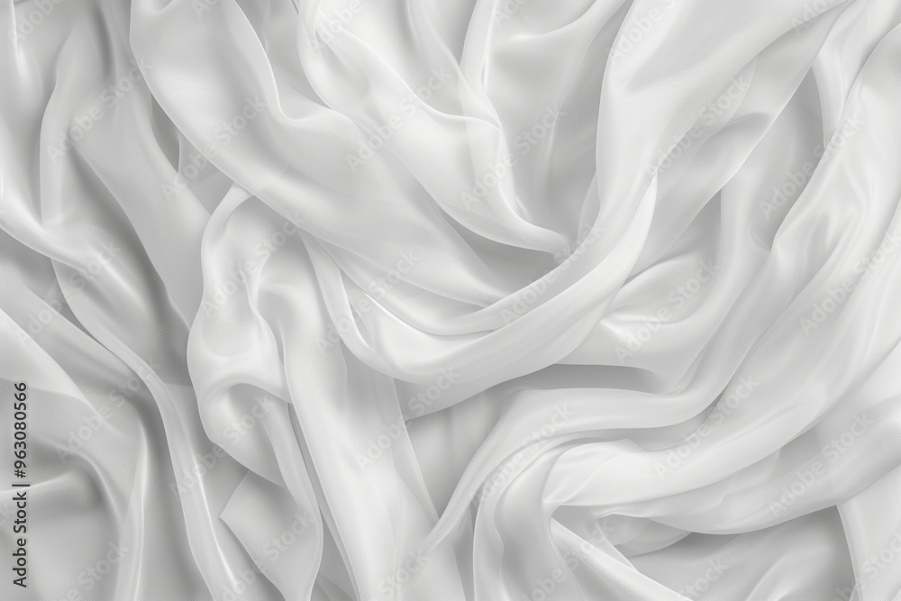 Aufkleber Close-up view of white fabric with subtle texture resembling cloud folds. Fabric has slight curl at edges and sheen adding depth. Blurred background focuses on intricate details.