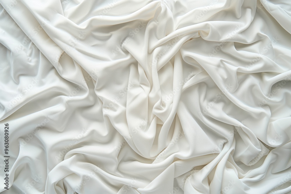 Aufkleber Close-up view of white fabric with intricate texture and patterns. Folded in half, it has a smooth surface. Background blurred to focus on the subject. Striking contrast effect.