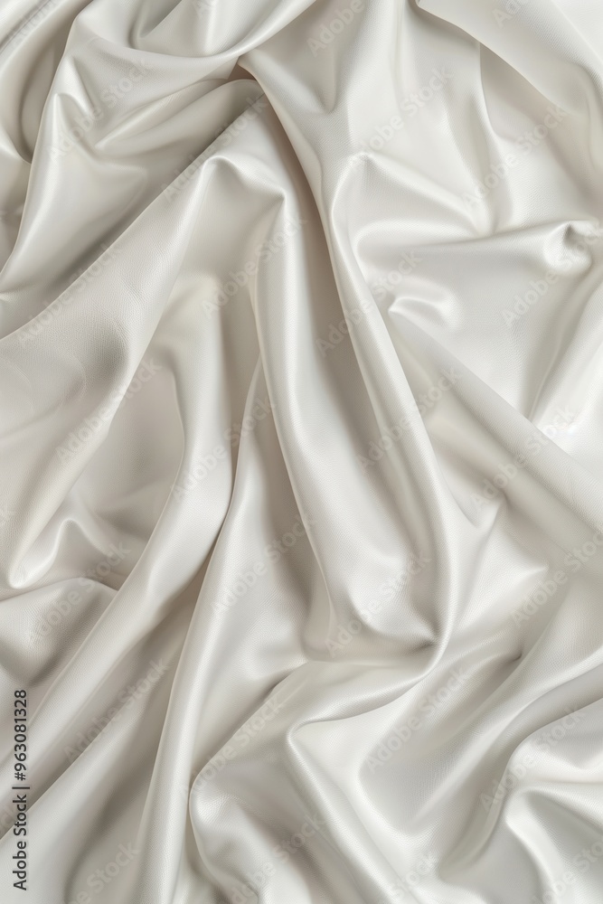 Aufkleber Close-up view of white fabric with slightly wrinkled texture. Fabric appears to be made of silk or satin material. Blurred background draws focus to fabric intricate pattern and texture.