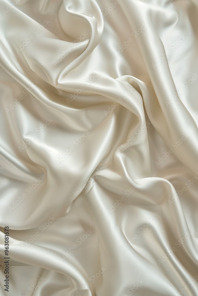 Aufkleber Close-up view of white fabric with intricate texture and patterns. Fabric appears smooth, possibly silk or satin material. Blurred background draws focus to fabric details.