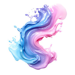Colorful abstract swirl of blue and pink paint isolated on transparent background