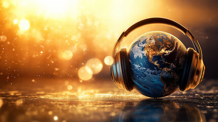 World music day, Earth with headphone 