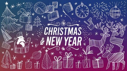 Christmas,new year icons big set.Doodle sketchy