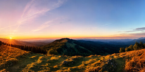 Orange and Golden Sky Over Majestic Mountains