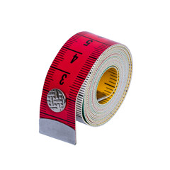 Tailor's tape measure rolled into a roll isolated on a transparent background. Sewing accessories