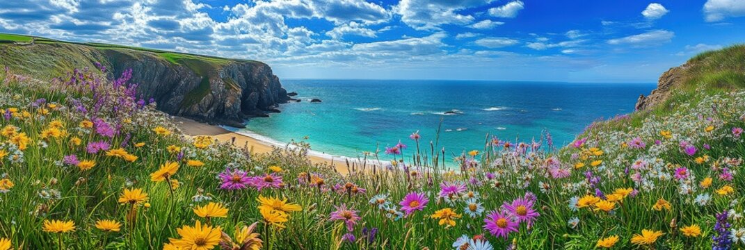 Cornwall Coastal Paradise: Newquay Beach and Cliffs with Breathtaking Views