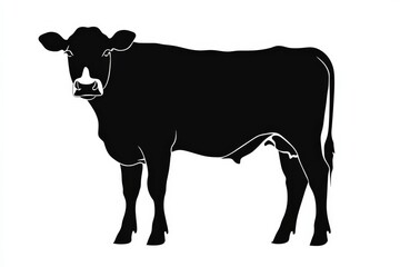 Cow Silhouette. Isolated Beef Animal Contour on White Background