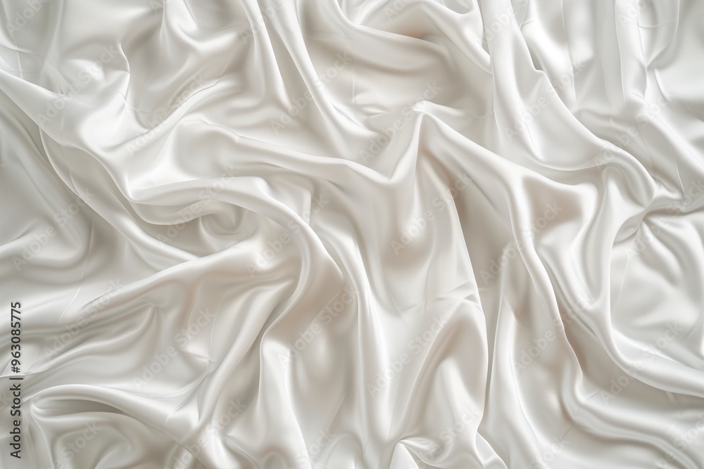 Poster Close-up view of white fabric with subtle texture, slight wrinkles. Fabric appears smooth with grid-like pattern in shades of green, black. Blurred background draws focus to fabric intricate design.