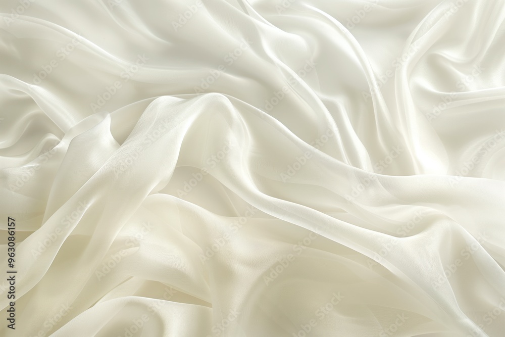 Poster white fabric with curled texture against gray background. fabric intricate details and subtle folds 
