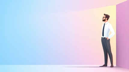 Obraz premium Inspiring Visionary Corporate Leader Crafting Mission Statement Against Muted Violet Background