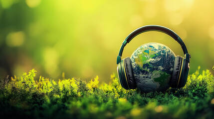 World music day, Earth with headphone 