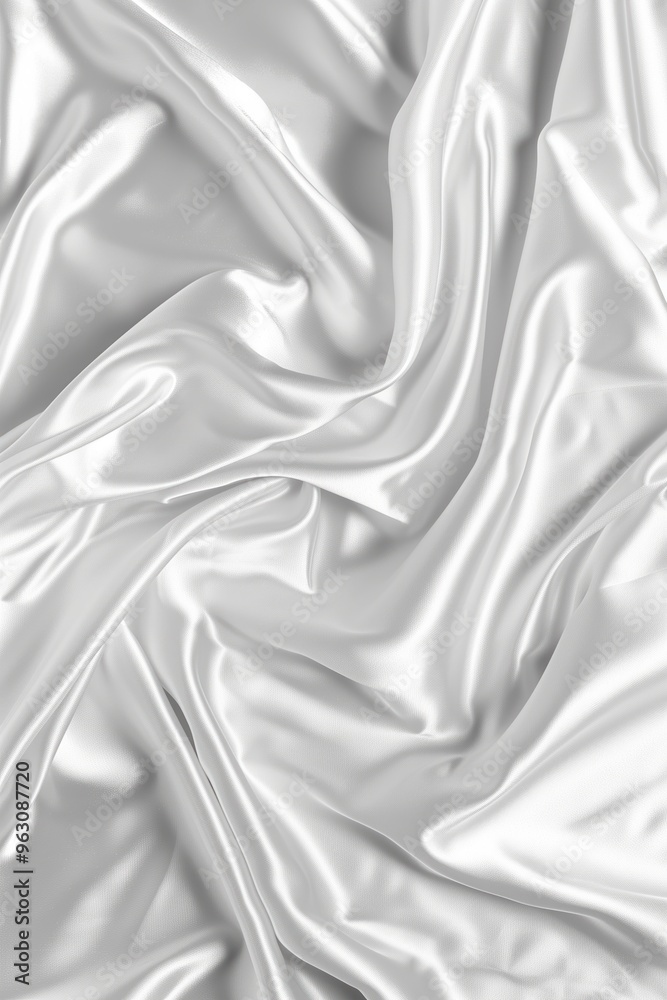 Poster Close-up view of white fabric with slight curl, smooth texture and rough surface. Fabric possibly silk or satin, background blurred to focus on texture.