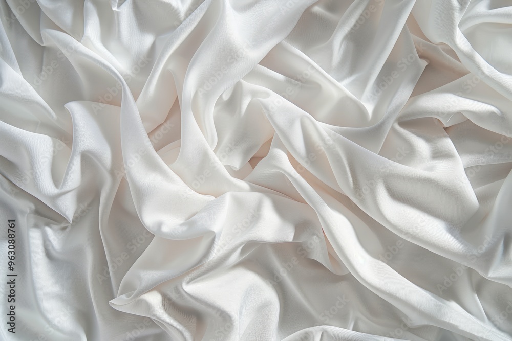 Poster white fabric texture close-up shows smooth surface with subtle folds creases. soft serene atmosphere