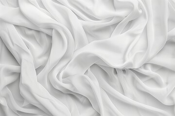Obraz premium Close-up view of white fabric with crumpled texture. Fabric appears to be sheet or curtain with subtle variations in texture adding contrast. Blurred background draws focus to fabric as main subject.
