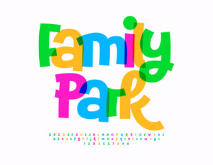 Vector Funny poster Family Park. Funny Colorful Font. Bright Children Alphabet Letters and Numbers set. 