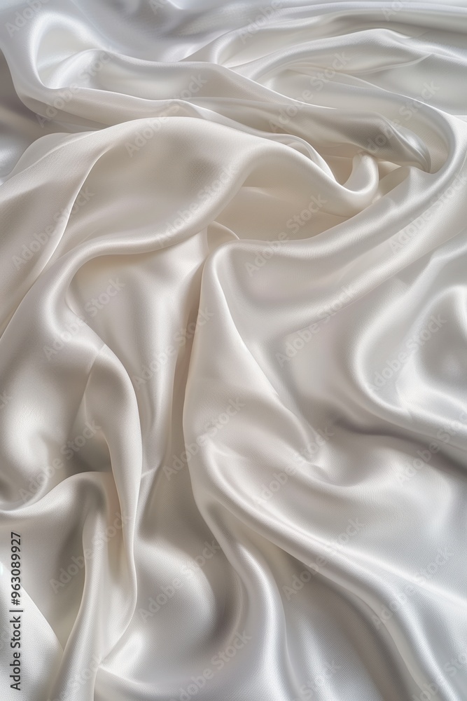 Poster close-up view of white fabric with slight curl, smooth texture, and wrinkled surface. fabric possibl