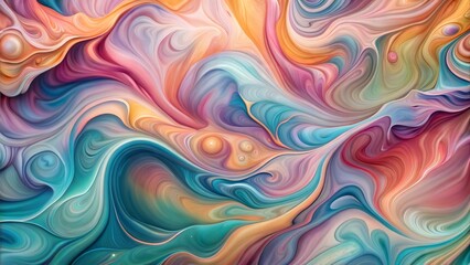 A vibrant and dynamic artwork showcases flowing swirls of color blending harmoniously. Soft waves and intricate patterns create an ethereal visual experience filled with warmth