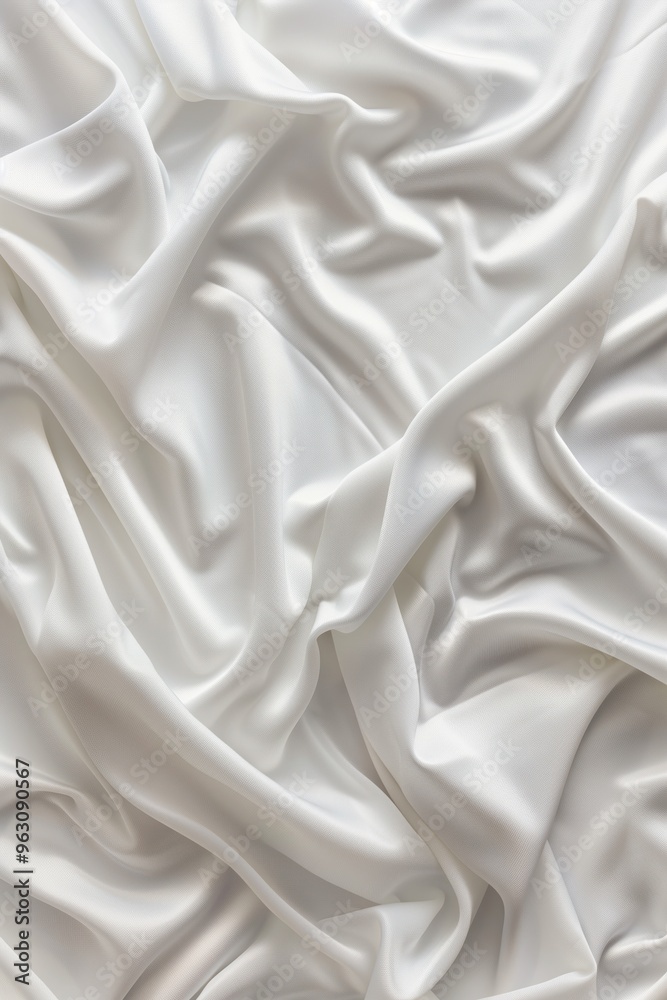 Poster Close-up view of white fabric with slightly curled texture. Fabric possibly a sheet or curtain. Light gray background provides subtle contrast. No texts or objects visible.