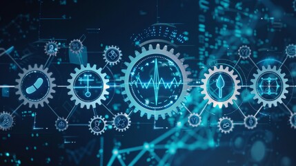 Obraz premium Interconnected gears representing healthcare processes optimized by AI technology
