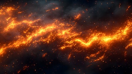 Intense fire streak, fierce orange flames, dynamic motion, glowing embers, swirling smoke, dark background, fiery explosion, sparks flying, heat energy, blazing inferno, abstract fire art.