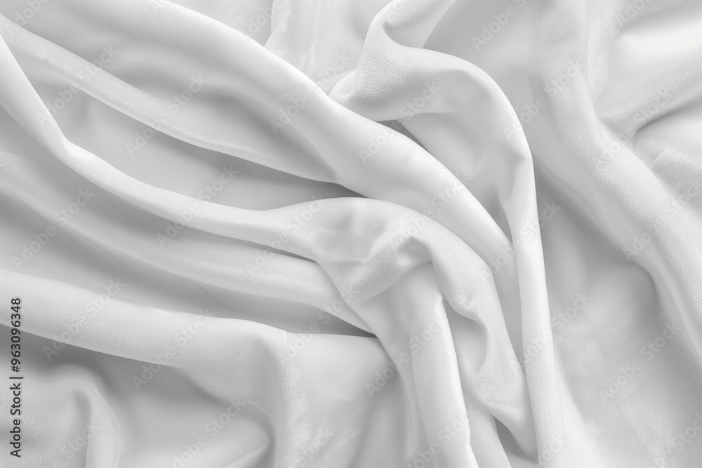 Poster white fabric, possibly a sheet or curtain, is folded in half, revealing its inner structure and crea