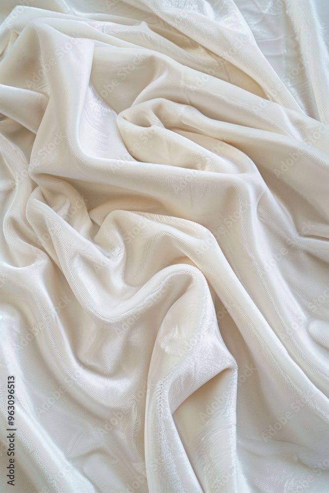 Aufkleber Close-up view of white fabric with subtle gray stripe running down center. Fabric exhibits slight curl adding texture to smooth surface. Blurred background draws attention to fabric as main subject.