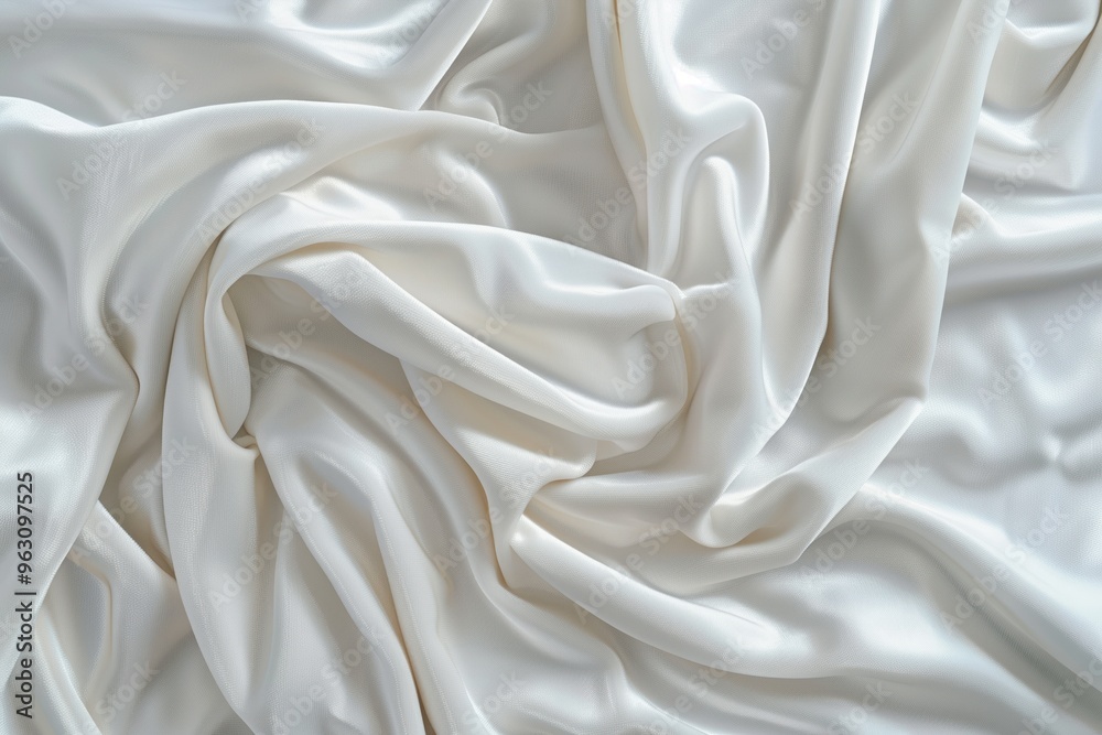Poster Close-up view of white fabric possibly made from cotton or silk with soft texture. Fabric appears smooth and slightly wrinkled. No texts or objects visible in the image.