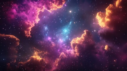 Naklejka premium Cosmic Nebulae, Glowing Clouds, and Distant Stars in the Night Sky